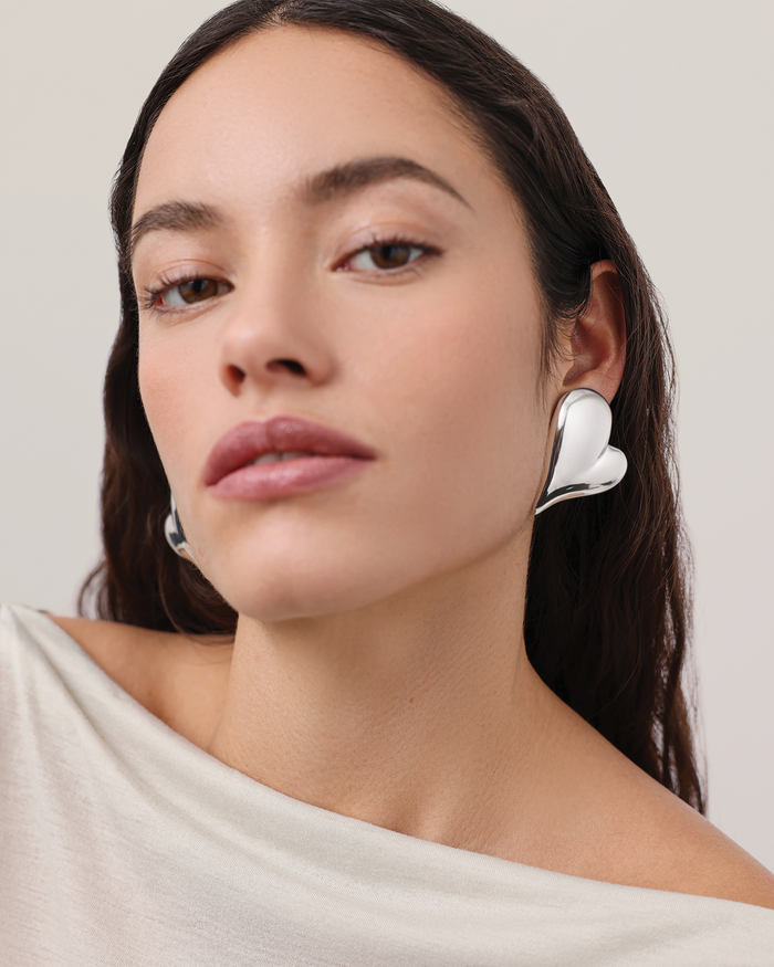 JENNY BIRD Mega Art Heart Button Earrings Silver Button Earrings For Women