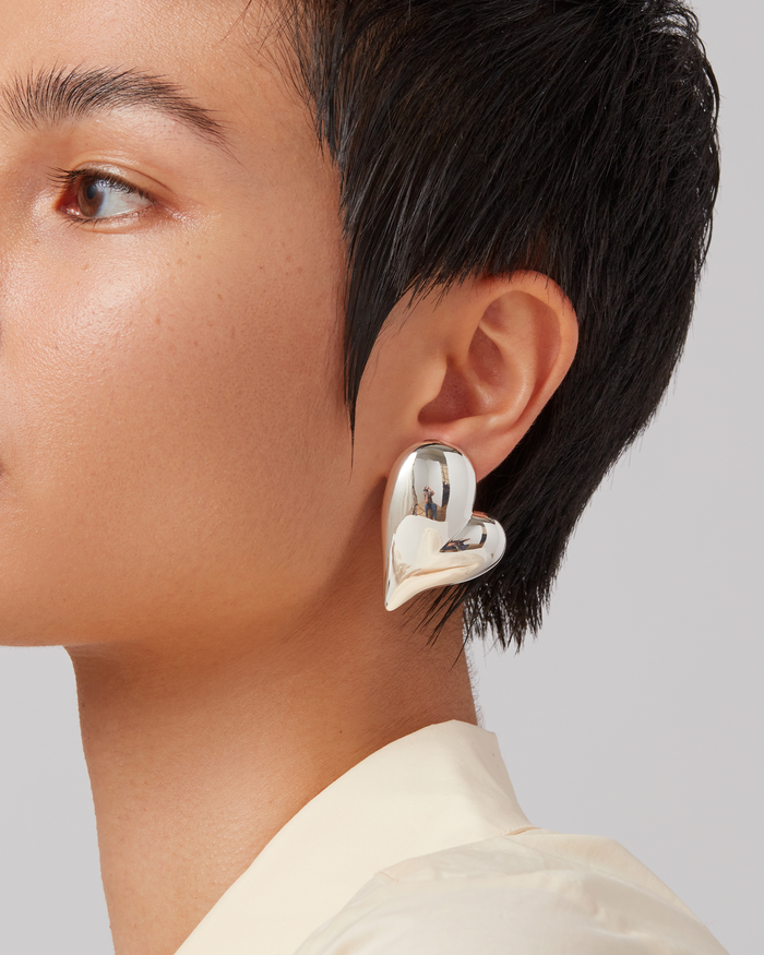 JENNY BIRD Mega Art Heart Button Earrings Silver Button Earrings For Women
