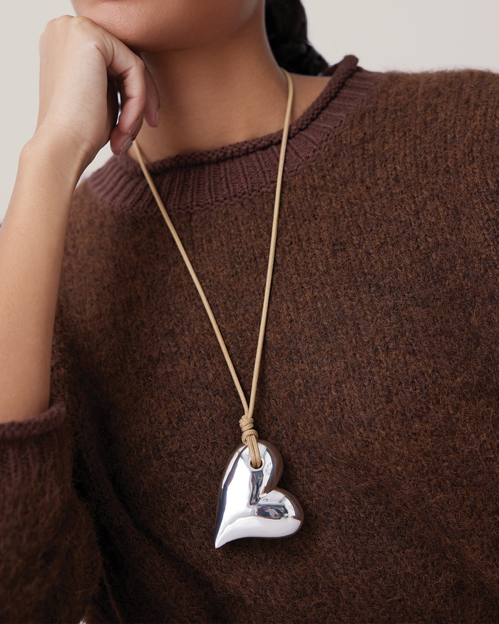 JENNY BIRD Mega Art Heart on a String Necklace Silver Necklace For Women