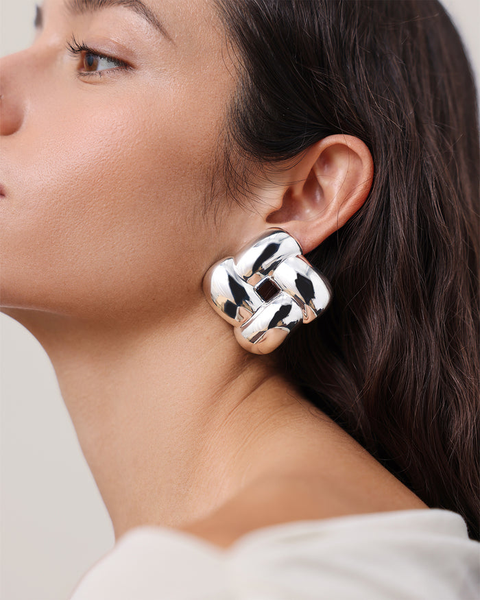 JENNY BIRD Mega Woven Square Earrings Silver Earrings For Women