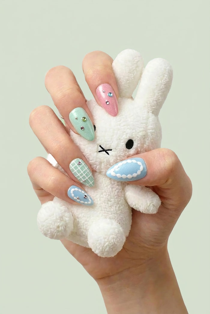 Miffy Pastel Almond Press-On Nails | Cute Character Nail Art