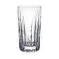 Clear highball glass with vertical ridged pattern and textured base.