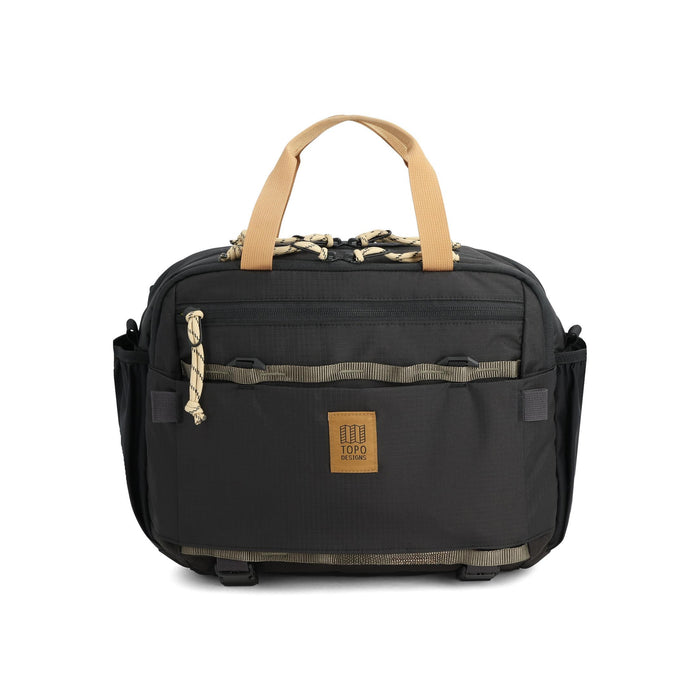 Front View of Topo Designs Mountain Cross Bag in "Black / Neutral"