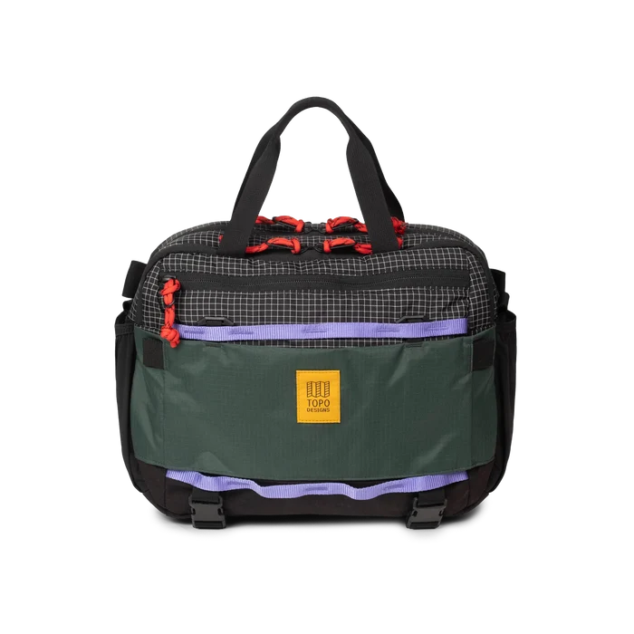 Front View of Topo Designs Mountain Cross Bag in "Grid / Very Peri"
