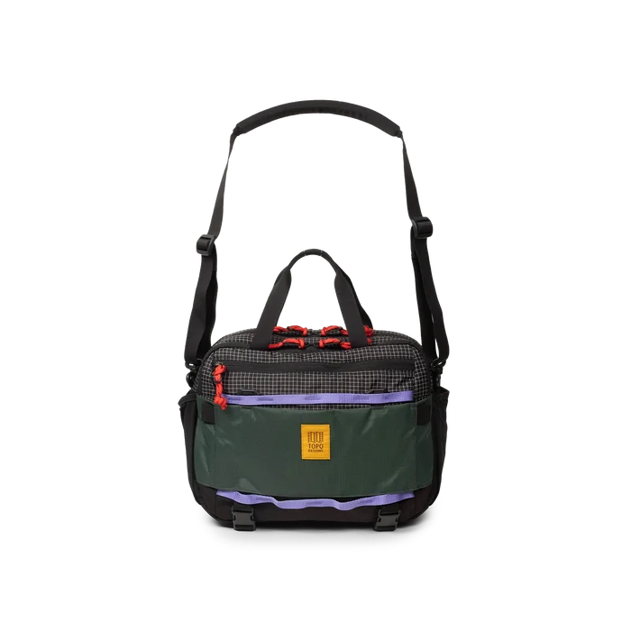 Front View of Topo Designs Mountain Cross Bag in "Grid / Very Peri"