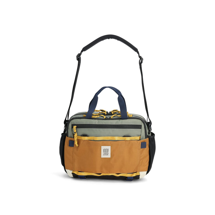 General Detail shot of Topo Designs Mountain Cross Bag in "Beetle / Khaki"