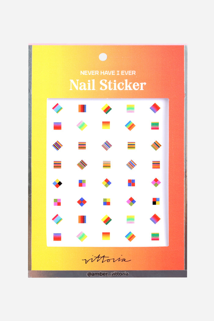Nail sticker sheet by Amber Vittoria featuring colorful geometric and striped designs.