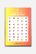 Nail sticker sheet by Amber Vittoria featuring colorful geometric and striped designs.
