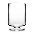 Clear glass hurricane vase with pedestal base and straight cylindrical sides.