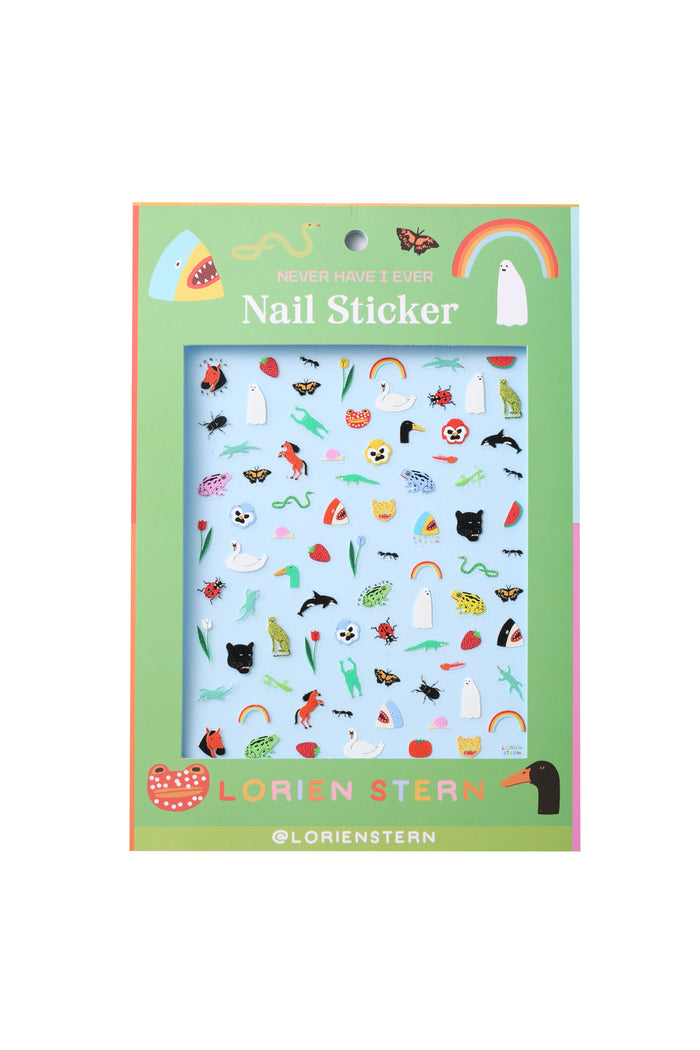Sheet of Natural World nail stickers by Lorien Stern featuring various cute animal and nature designs.