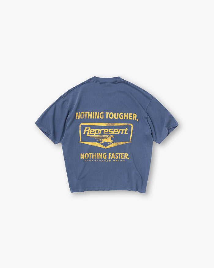 Represent Nothing Faster T-Shirt in Indigo, featuring the Nothing Faster graphic on the back.