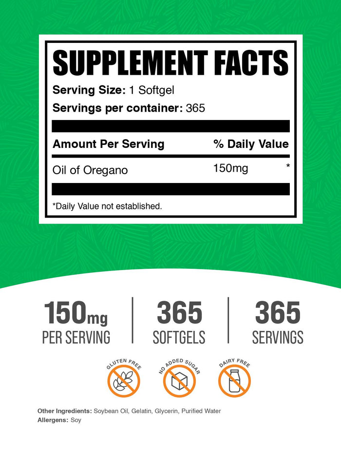 Oil of Oregano 365 softgels label