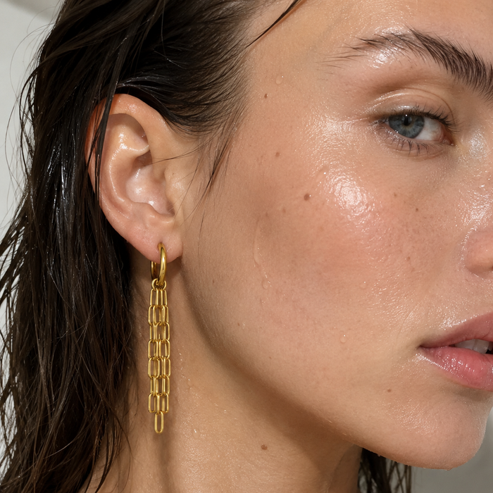 Olandria Drop Chain Huggie Hoop Earring