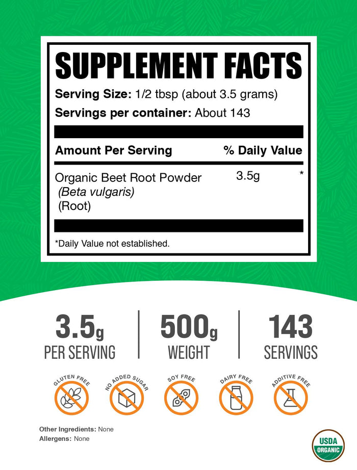 Organic beet root powder label 500g