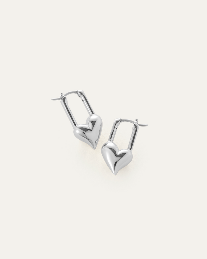 JENNY BIRD Padlock Heart Huggie Earrings Silver Huggie Earrings For Women