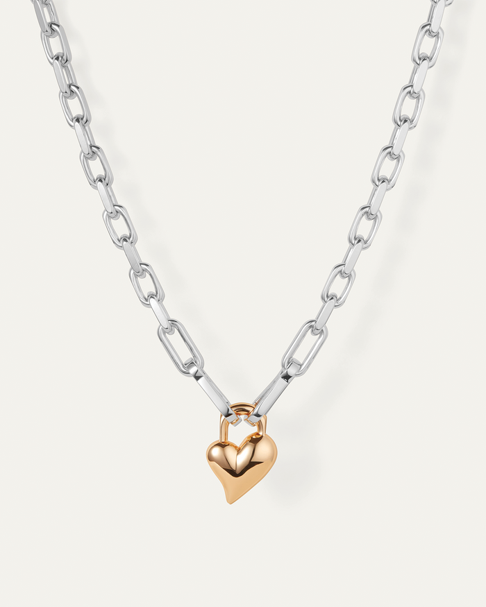 JENNY BIRD Padlock Heart Pendant Necklace Two Tone Pendant Necklace For Women