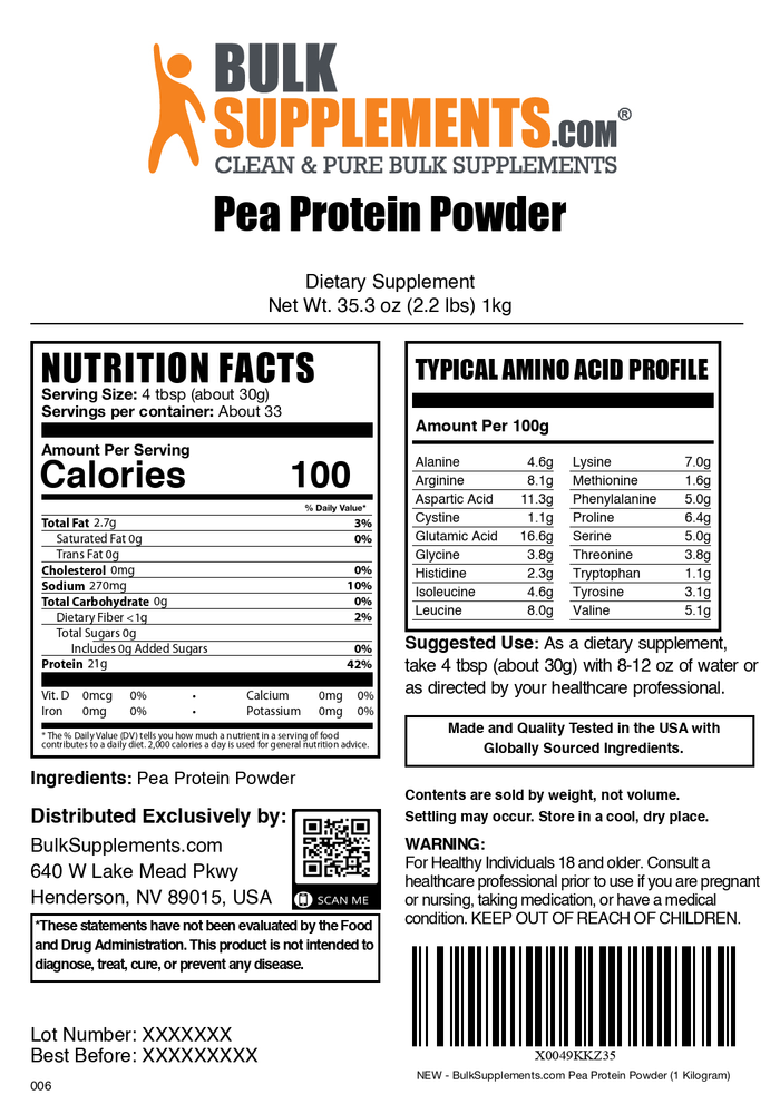 Pea protein powder label 1kg