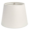 White linen tapered lamp shade with metal spider fitter and support arms.
