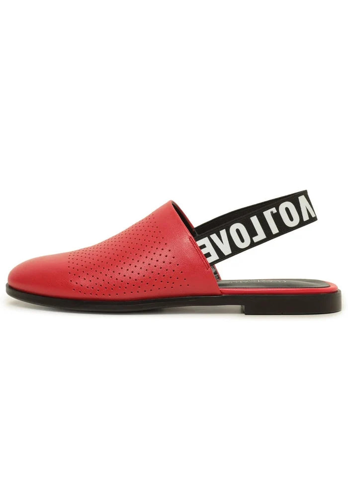 Perforated Leather Slingback Mules - Red