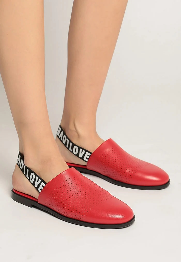 Perforated Leather Slingback Mules - Red
