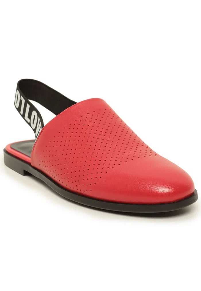 Perforated Leather Slingback Mules - Red
