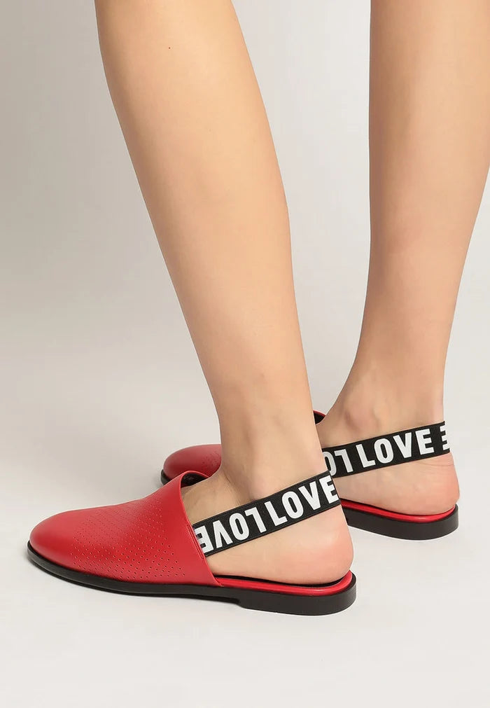 Perforated Leather Slingback Mules - Red