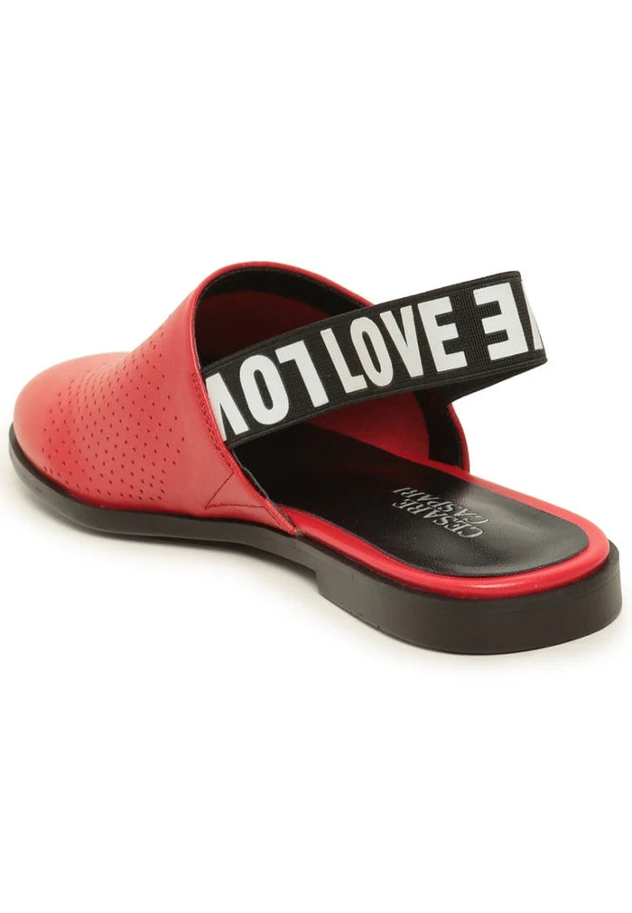 Perforated Leather Slingback Mules - Red