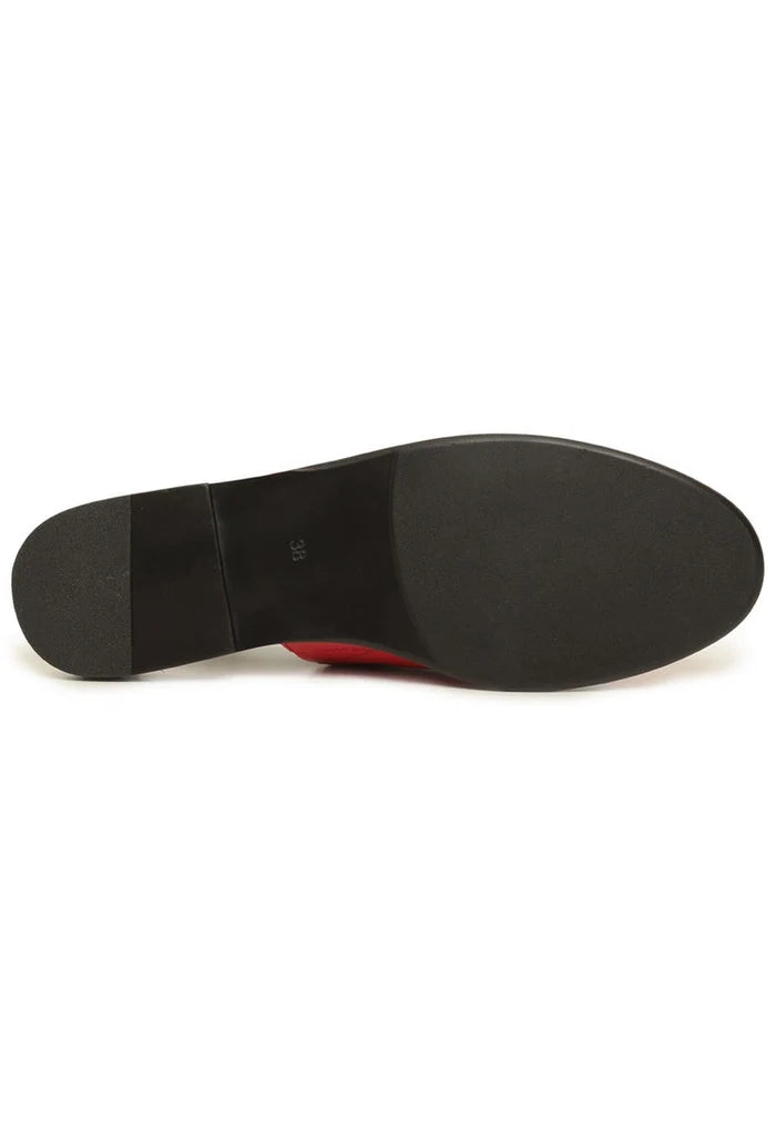 Perforated Leather Slingback Mules - Red
