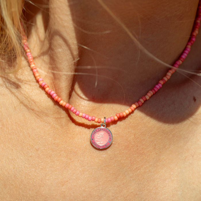 Pink Palms Beaded Choker - Watermelon Pink