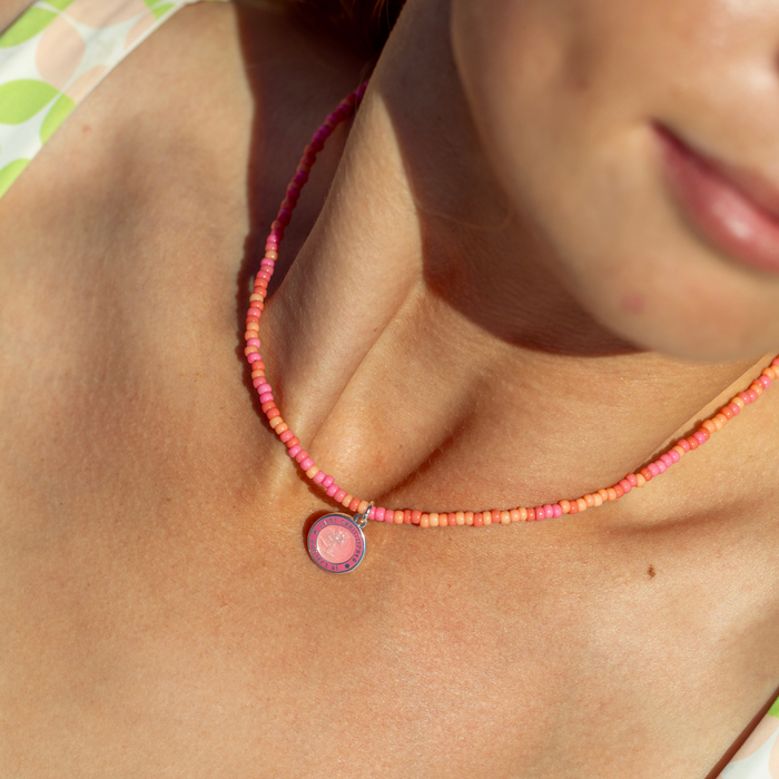 Pink Palms Beaded Choker - Watermelon Pink
