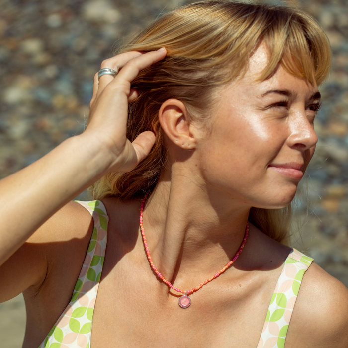 Pink Palms Beaded Choker - Watermelon Pink