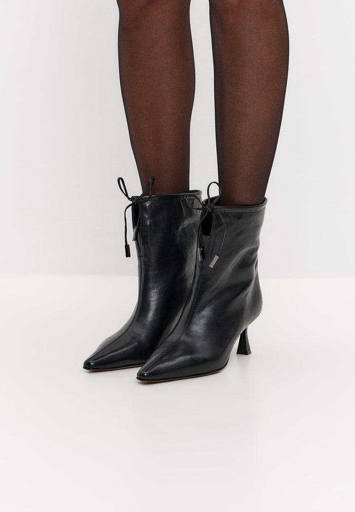 Pointed Toe Kitten Ankle Boots – Black