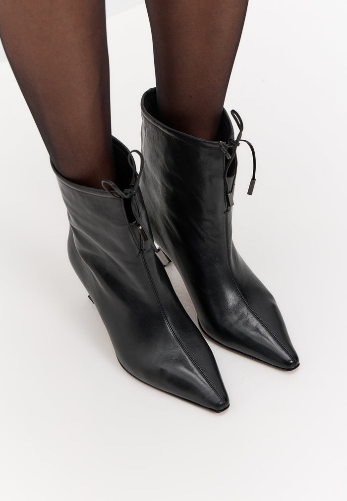 Pointed Toe Kitten Ankle Boots – Black