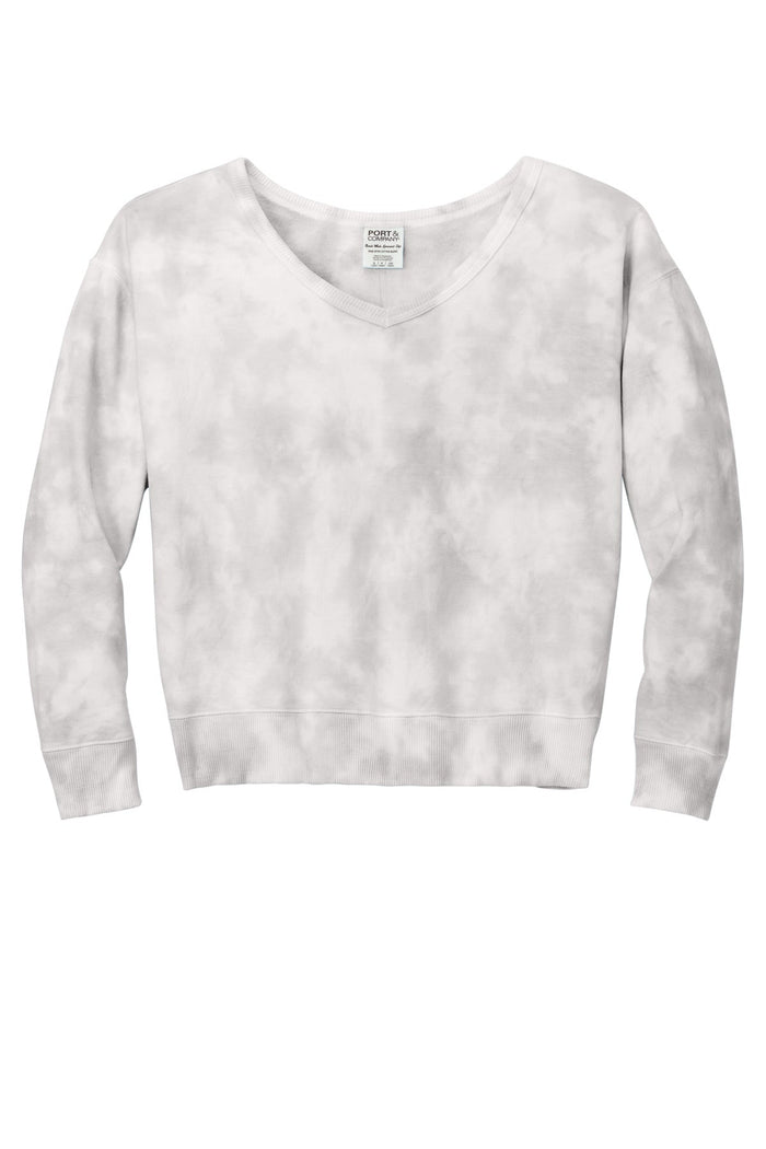 Port & Co LPC140V Women's Beach Wash Cloud Tie-Dye V-Neck Sweatshirt