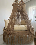 Premium Macramé Hanging Chair – Boho Swing with Cushion