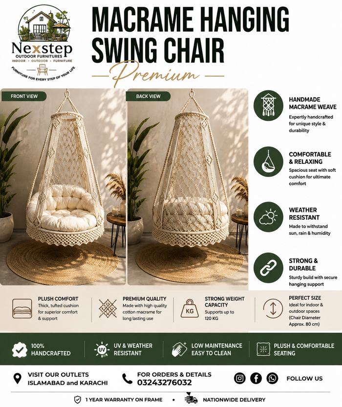 Premium Macrame Hanging Swing Chair | Handmade Indoor & Outdoor Chair