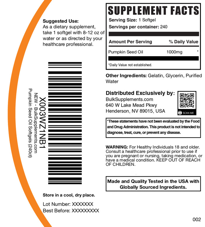 Pumpkin seed oil 240 softgels label