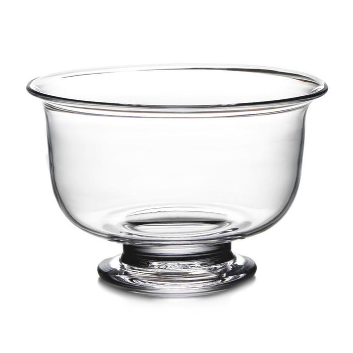 Clear glass bowl with a wide rim and pedestal base featuring a thick glass foot.