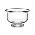 Clear glass bowl with wide rim and pedestal base.