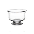 Clear glass bowl with wide rim and pedestal base.