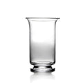 Clear glass hurricane vase with straight sides, flared rim, and pedestal base.