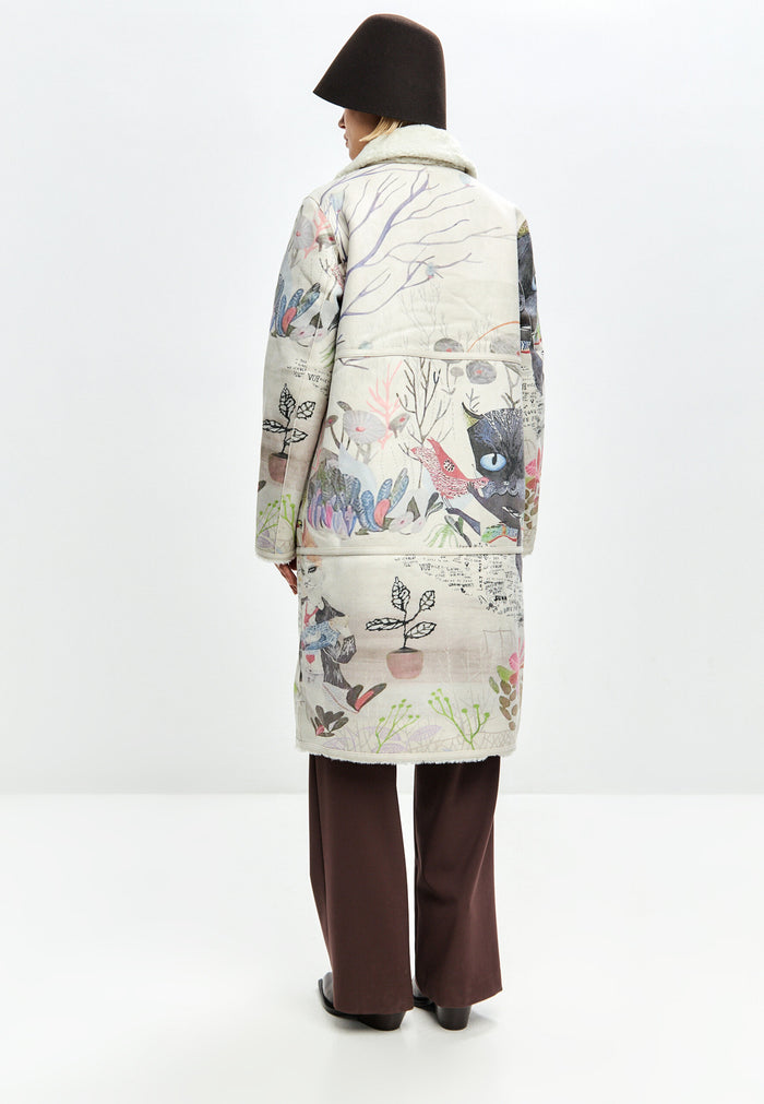 Reversible Printed Coat Catty - White