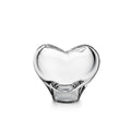 Clear glass vase with heart-shaped opening at top and curved sides.