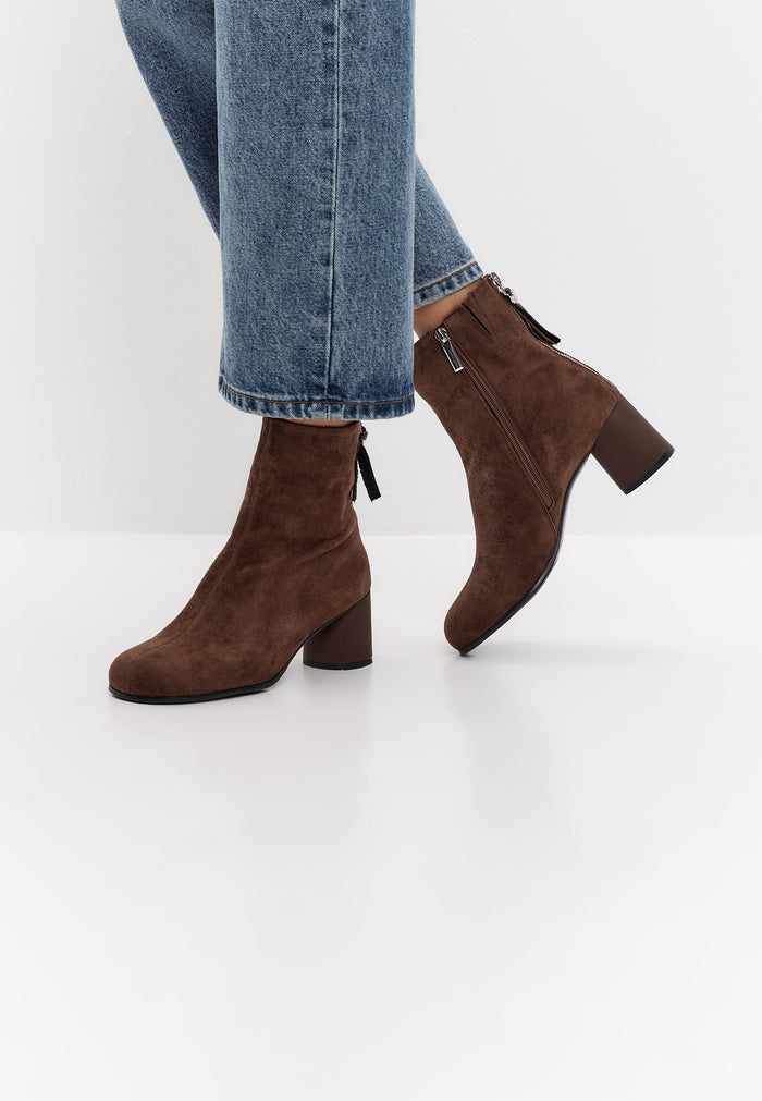 Round Toe Ankle Boots – Brown Suede