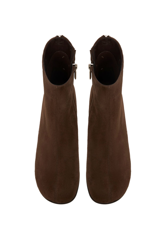 Round Toe Ankle Boots – Brown Suede