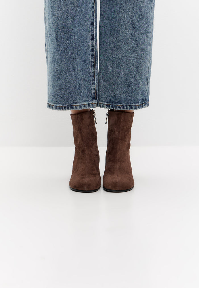 Round Toe Ankle Boots – Brown Suede