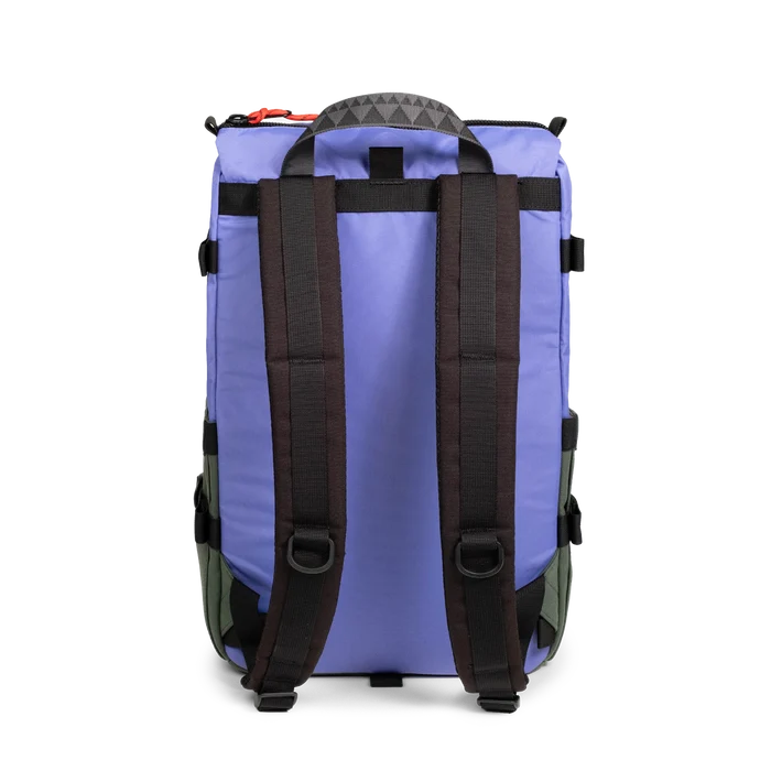 Back View of Topo Designs Rover Pack Classic in "Very Peri / Forest"