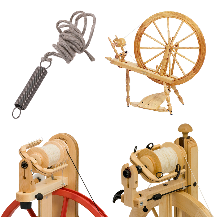 Scotch Tension Spring-and-String for Spinning Wheels