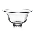 Clear glass bowl with wide rim and pedestal base.