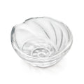 Small clear glass bowl with shell-shaped design and radiating ridges.